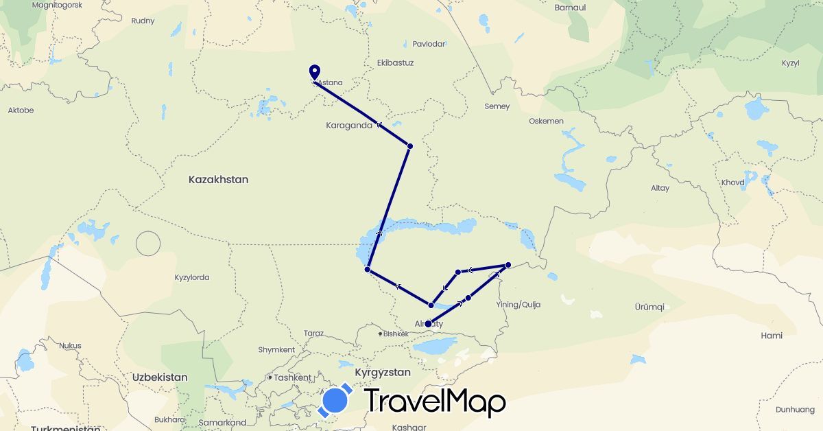 TravelMap itinerary: driving in Kazakhstan (Asia)